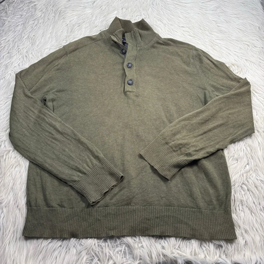 Banana Republic Men's L Green Henley Mock Neck Sweater Cotton Preppy Academia